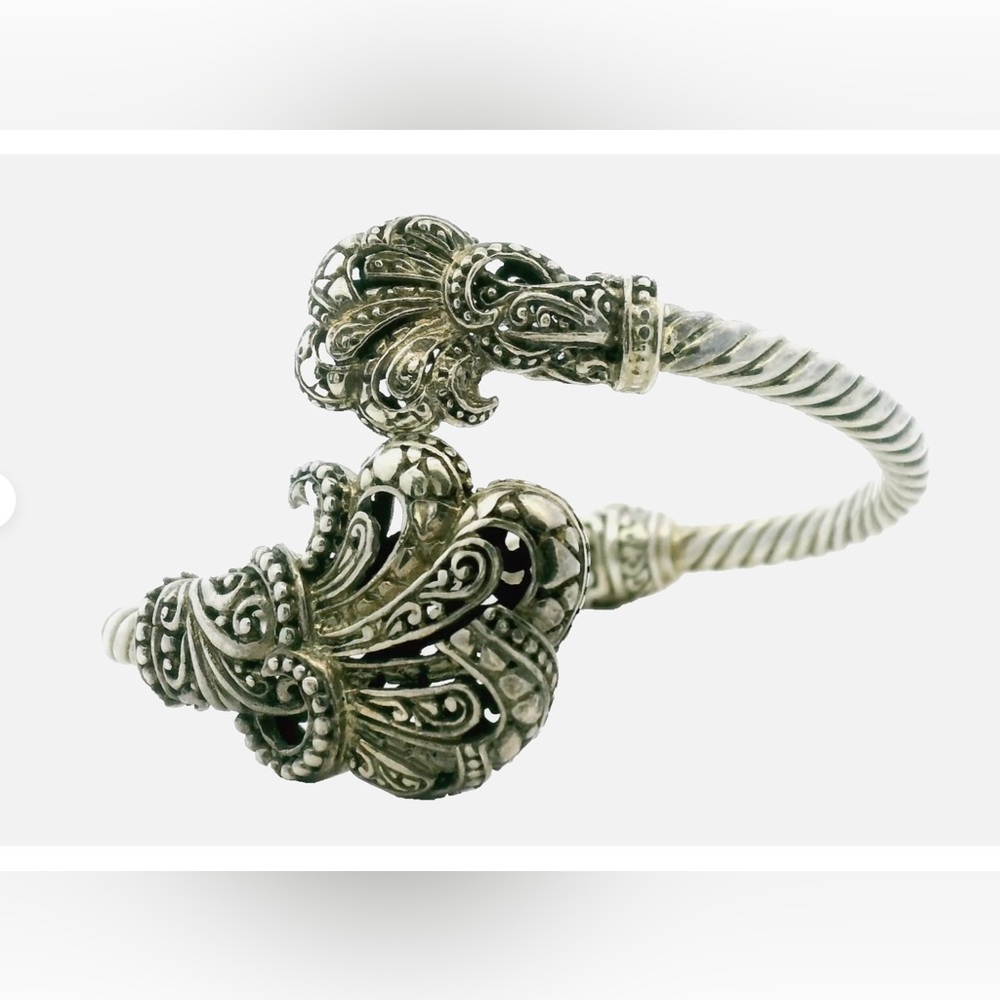 NEW Sarda Artisan 925 Sterling Silver Filigree Fan Bypass Bangle Bracelet
